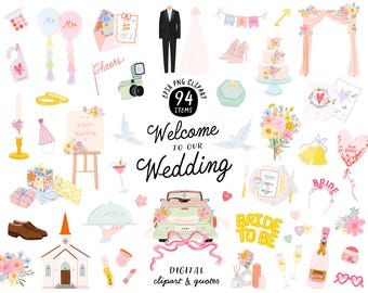 Digital Wedding Timeline Clipart Wedding Planner Modern Bride planner clipart Wedding Planner Stickers Love Quotes DIY Craft design PNG