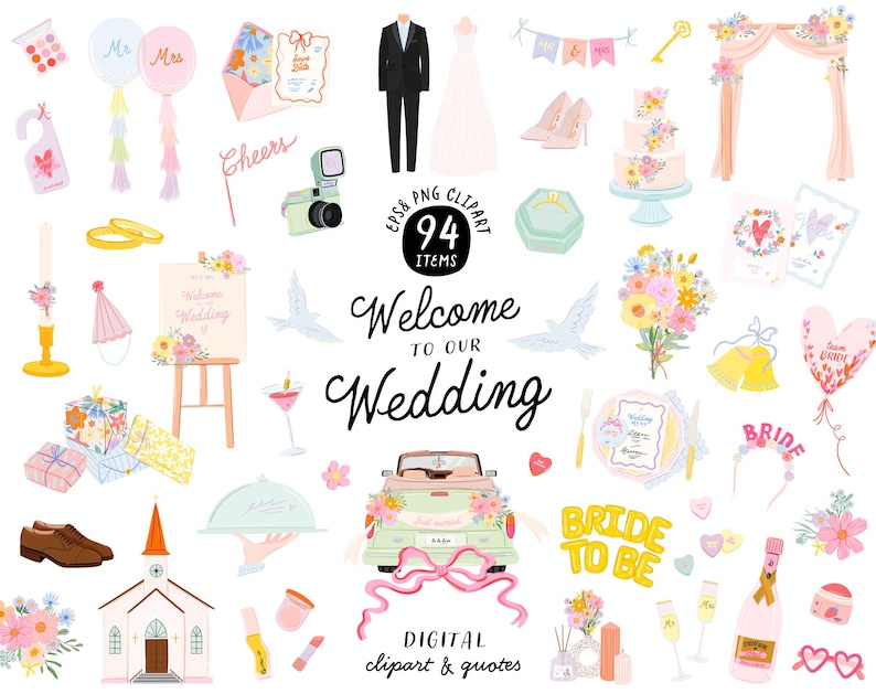 Digital Wedding Timeline Clipart Wedding Planner Modern Bride planner clipart Wedding Planner Stickers Love Quotes DIY Craft design PNG image 1