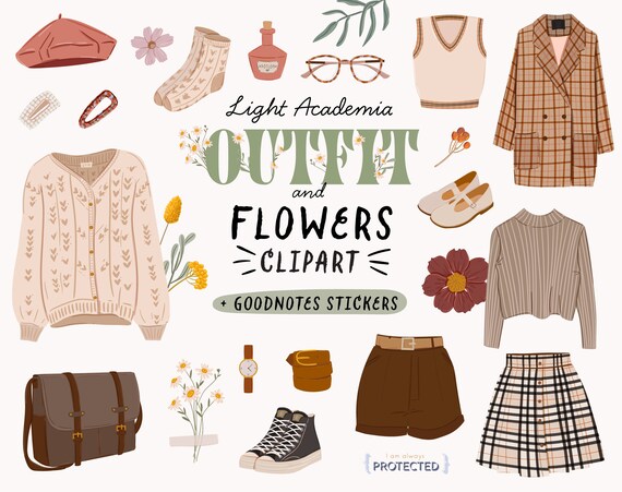 Fall Fashion Academia Outfit clipart GoodNotes stickers Autumn Fashion illustration Dark Academia Vintage Girl outfit Clipart Digital PNG