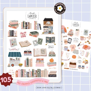 Buchliebhaber Aufkleber Gemütlicher Buchladen Bücherwürmer Aufkleber. Niedliche Bücherstapel Bücher Stapel Schulbuch GoodNotes Aufkleber Digitaler Planer Clipart PNG