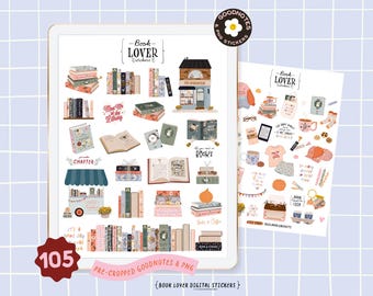 Book Lovers Stickers Cozy Bookshop Bookworms Stickers. Cute Book Stack Books Pile School Book GoodNotes Stickers Digital Planner Clipart PNG