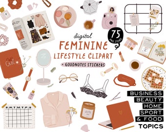 Vrouwelijke mode schoonheid clipart, digitale GoodNotes-stickers, That Girl planner stickers, lifestyle vrouw zelfzorg dagelijkse routine clipart, png PNGEgg