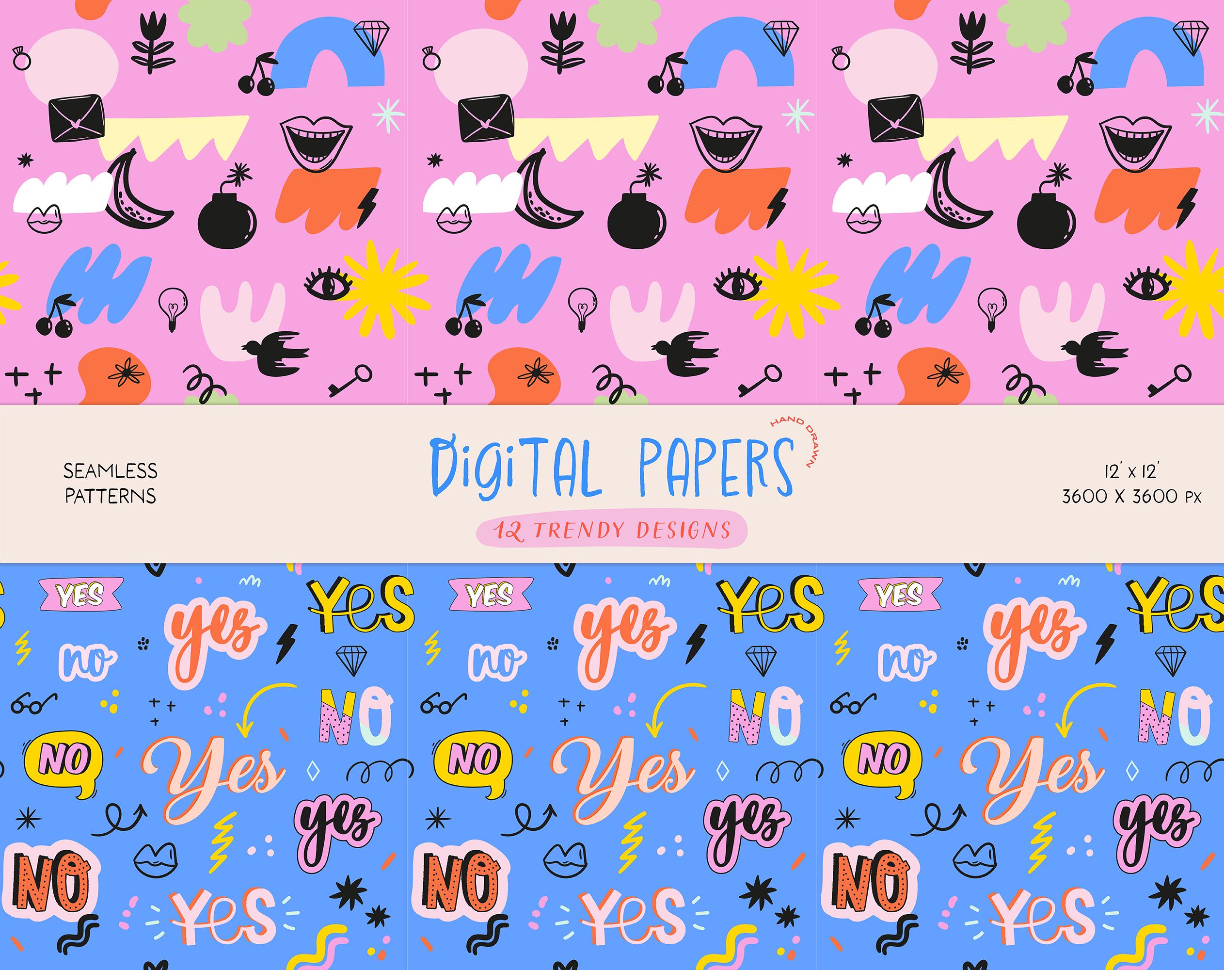 Cute Paper Pack Digital Seamless Patterns Bundle Abstract Doodle ...