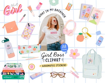 School Office Workspace Clipart GoodNotes stickers, Girl boss Study Home Work Business woman planner. Stationery Designs Downloads PNG