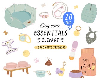Dog Care Clipart, Digital Planner Stickers, Dog Mom essentials Clipart GoodNotes stickers, pet care checklist, funny dog supplies PNG