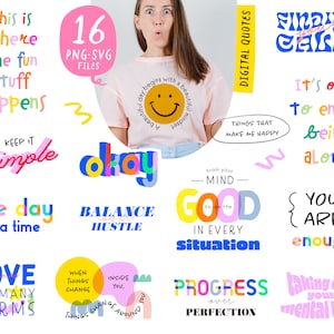 インスピレーションを与える名言クリップアート、ライフスタイルステッカー Instagram モチベーションを高める名言 ユーモラスなポジティブなフレーズ デジタル昇華カットファイル PNG SVG