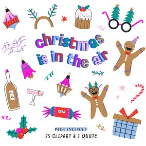Niedliche Winter Cliparts. Weihnachten liegt in der Luft. Coole Weihnachten Clipart Lebkuchen Männer vorhanden Box Champagner Spielzeug Kuchen. Digitaler Aufkleber png Bild 4