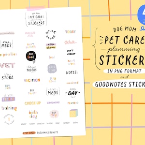 Dog Care Planner Stickers Pet care GoodNotes stickers Dog Mom essentials checklist clipart Pet owner funny quotes Pet care tasks Digital PNG