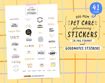 Dog Care Planner Stickers Pet care GoodNotes stickers Dog Mom essentials checklist clipart Pet owner funny quotes Pet care tasks Digital PNG
