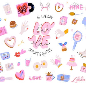 Sweet Love-clipart en citaten Digitale Valentijnsdagillustraties in png-formaat Instant Download, GoodNotes-stickers romantische liefde clipart