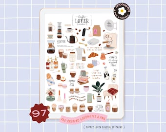 Pegatinas acogedoras para cafeterías: imágenes prediseñadas para agendas y GoodNotes (descarga digital PNG)