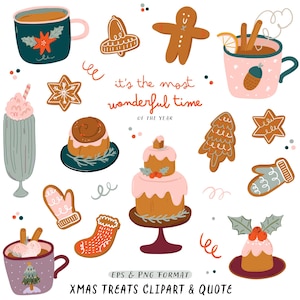 Clipart invernale accogliente Clipart di dolcetti natalizi Dolci Cioccolata calda Omini di pan di zenzero Biscotti Cacao Bevande calde Torta Adesivo digitale Scarica Png