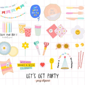 Joyeux anniversaire Clipart Pack, autocollants de fête, PNG numériques, téléchargement immédiat, autocollants GoodNotes, articles de fête clipart célébration