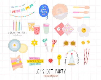 Joyeux anniversaire Clipart Pack, autocollants de fête, PNG numériques, téléchargement immédiat, autocollants GoodNotes, articles de fête clipart célébration