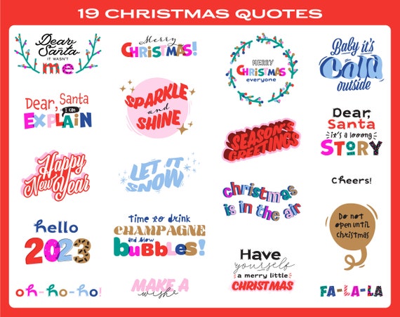 Christmas and Winter holiday quotes - Inspirational greeting lettering and typography clipart - Printable Clip art Bundle in SVG , PNG