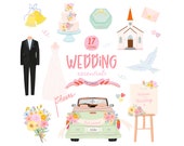 Digital Wedding Clipart Wedding Timeline Planner Modern Bride planner clipart Wedding Car Dove Church Cake Bride Dress Flowers Ring PNG