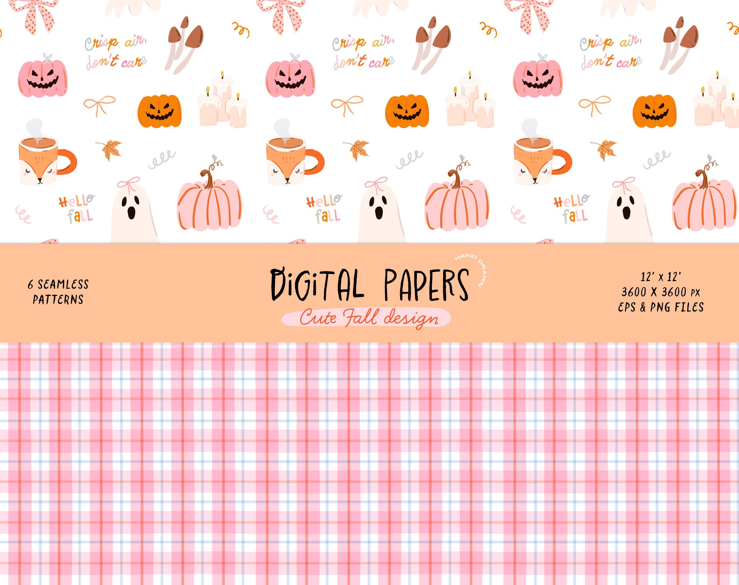Cute Fall Digital Paper Bundle, Seamless Autumn Pumpkin Patterns, Cozy ...
