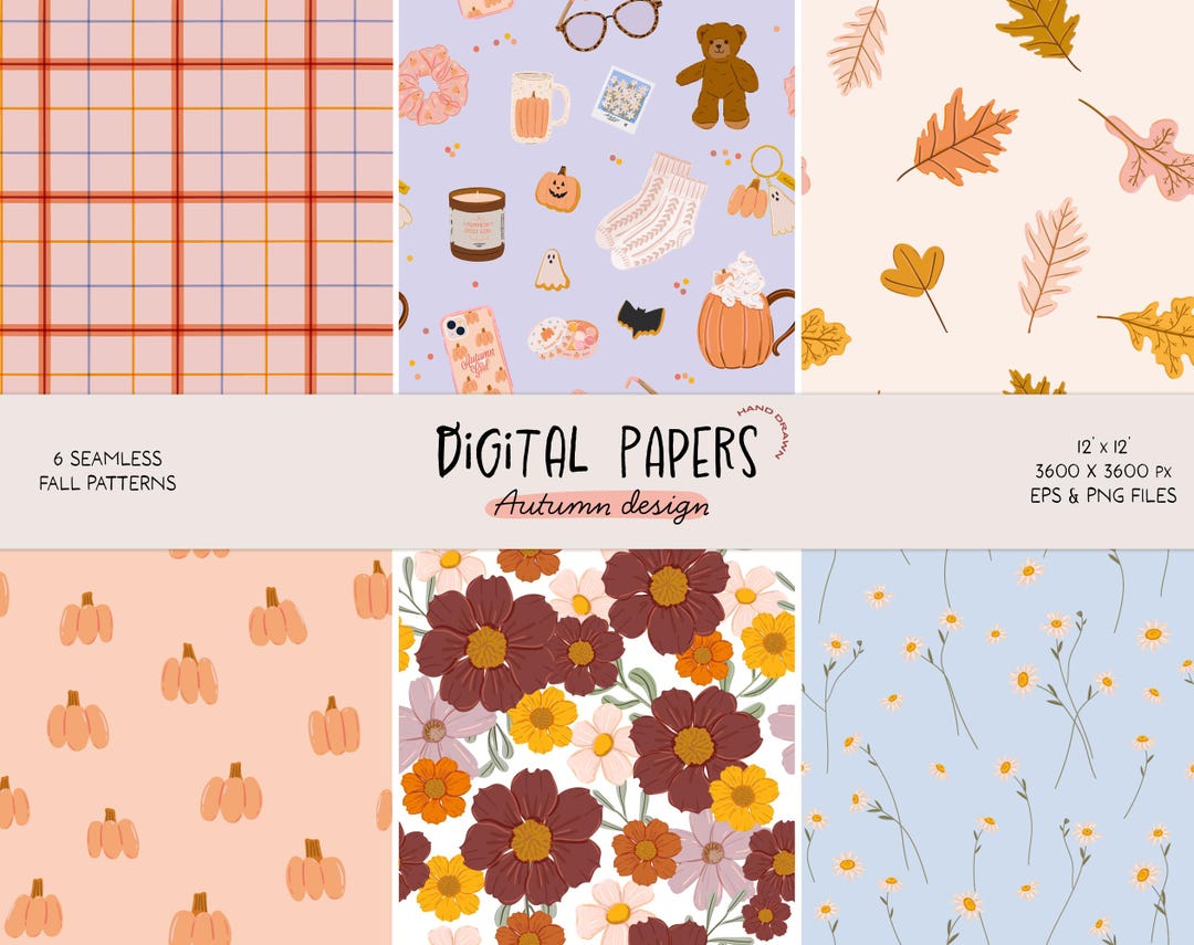 Autumn Digital Papers, Fall Seamless Pattern, Cozy Scrapbook Papers ...
