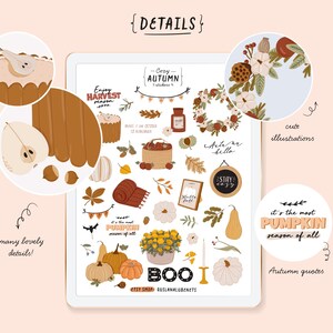 Pegatinas acogedoras de otoño, decoración de la cosecha otoñal, clipart. Pegatinas de GoodNotes, corona, vela, calabaza, decoración de Halloween, planificador digital, pegatina PNG. imagen 6