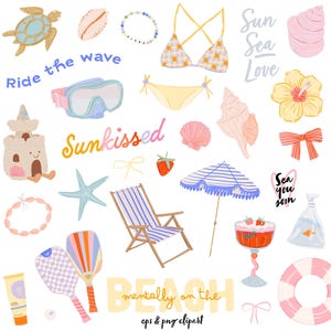 Sommer Mädchen Clipart Bundle | Bikini Strand Ästhetik PNG | Süß Kokette Urlaub Clip Art | Digitaler Download