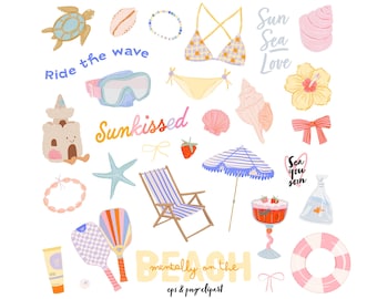 Lot de cliparts fille d'été | Esthétique de plage de bikini PNG | Clipart vacances coquette mignon | Téléchargement numérique