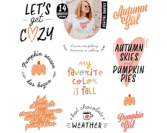 Fall Quotes Autumn Quotes Bundle. Halloween Quote. Cozy Fall Caption Pumpkin Season. Fall T-shirt Design Digital Poster Instant Download Png