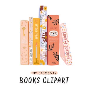 Puede incluir: Una pila de cinco libros coloridos con ilustraciones florales y títulos como "Hygge Year" y "Jane Eyre". Los libros están dispuestos verticalmente con los lomos hacia afuera.