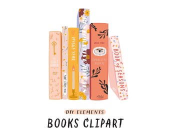 May include: A stack of five colorful books with floral illustrations and titles like "Hygge Year" and "Jane Eyre". The books are arranged vertically with the spines facing out.