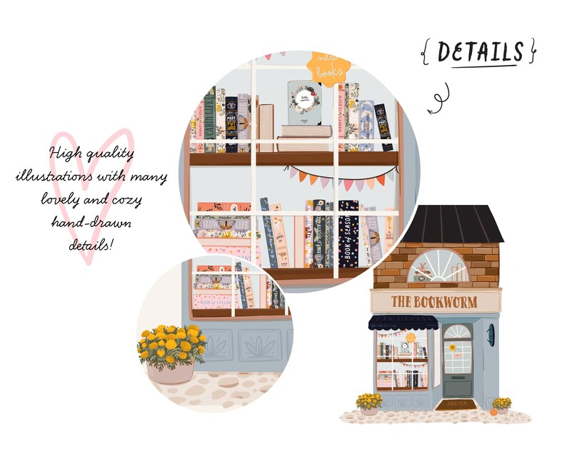 Bookworm Window Display Books Clipart. Cute Bookshop Illustration. Coffee and Books Logo ...