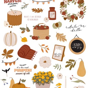 Pegatinas acogedoras de otoño, decoración de la cosecha otoñal, clipart. Pegatinas de GoodNotes, corona, vela, calabaza, decoración de Halloween, planificador digital, pegatina PNG. imagen 5