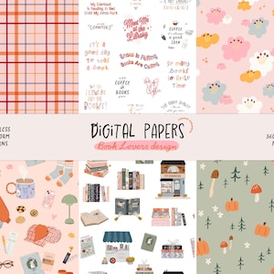 Lindos papeles digitales, acogedores patrones sin costuras, papeles para álbumes de recortes de invierno y otoño, textura dibujada a mano para amantes de los libros, fondo de papel imprimible PNG