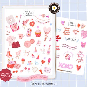 Adesivos de menina do dia dos namorados Adesivos de citação de amor Fofo Clipe de festa de amor romântico Adesivos GoodNotes de namorados Adesivo de planejador digital PNG