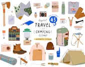 Travel and Camping digital Clipart, Summer travel GoodNotes stickers, Travel Essentials, Outdoor adventure illustration Planner stickers PNG