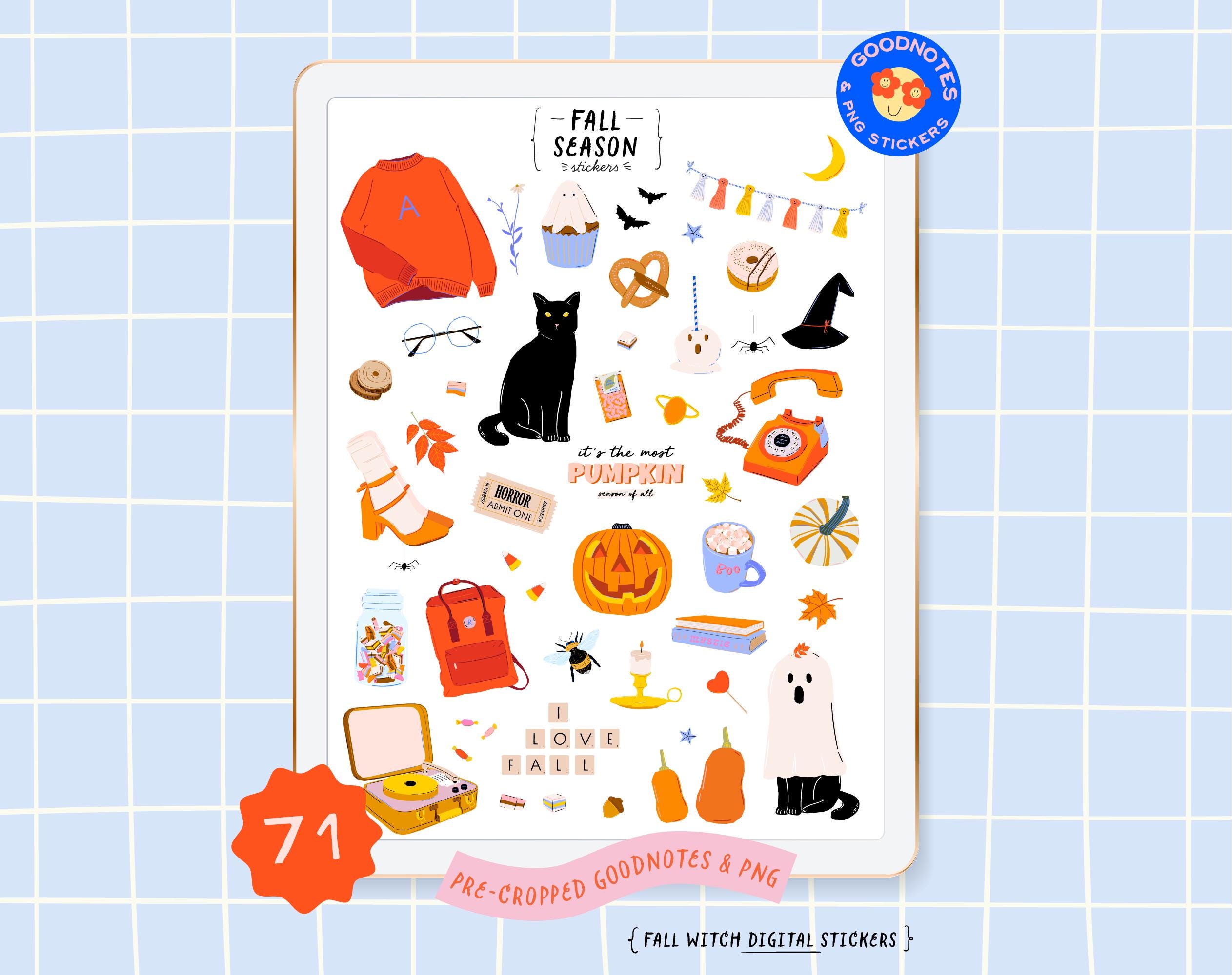 Fall Clipart Cool Autumn Witch Clipart: Halloween Pumpkin Black Cat Candle Sweater Record Sweets Book Backpack School Planner Stickers Png