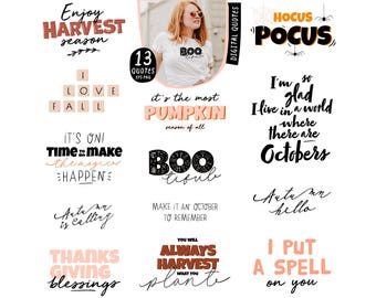 Fall Quotes. Autumn Quotes Bundle. Halloween Quote. Fall Caption Harvest Season. Fall T-shirt Design. Digital Poster. Instant Download Png