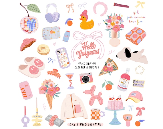 Girly Aesthetic Clipart, Fashion Girl Quotes Elements, Cute Coquette Girl PNG Bundle, Feminine Digital Download, Cute Soft Girl Clipart Pack