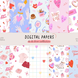 Love digital papers. Valentine&#39;s Day Girly Patterns. Love Quotes. Fashion Scrapbook Papers Hand drawn Texture Background Printable Paper PNG