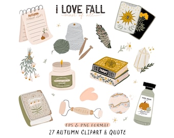 Spiritual Self-Care Clipart, Magic Esoteric Rituals, Mystery Celestial Clipart, Autumn Meditation Yoga Stickers Digital Planner Stickers Png