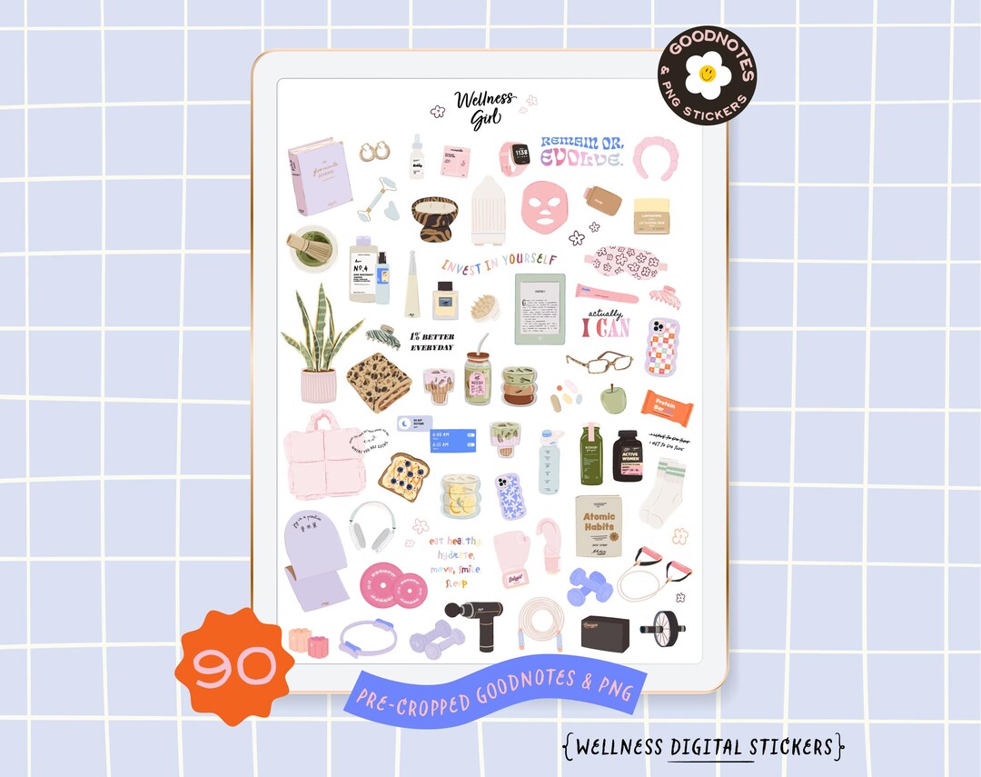 Wellness Girl Goodnotes Stickers, Digital Self Care Planner Clipart ...