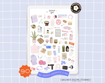 GoodNotes stickers wellness meisje, digitale zelfzorg planner clipart, gezonde gewoonten Fitness Mindfulness sportschool huidverzorging dagelijkse routine stickers