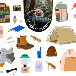 Travel and Camping digital Clipart, Summer travel GoodNotes stickers, Travel Essentials, Outdoor adventure illustration Planner stickers PNG image 5
