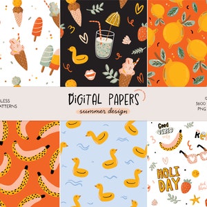 Sommer digitale Papiere Sommer Seamless Patterns. Trendy Sommer Urlaub Sammelalbum. Tropic Eis Cocktail Obst Mode Printable Papier PNG