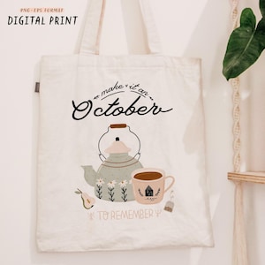 Impresión de otoño: haga de este mes de octubre un mes para recordar. Póster digital de otoño. Clipart de temporada de bebidas calientes acogedoras. Subtítulo de otoño. Descarga instantánea en formato PNG.