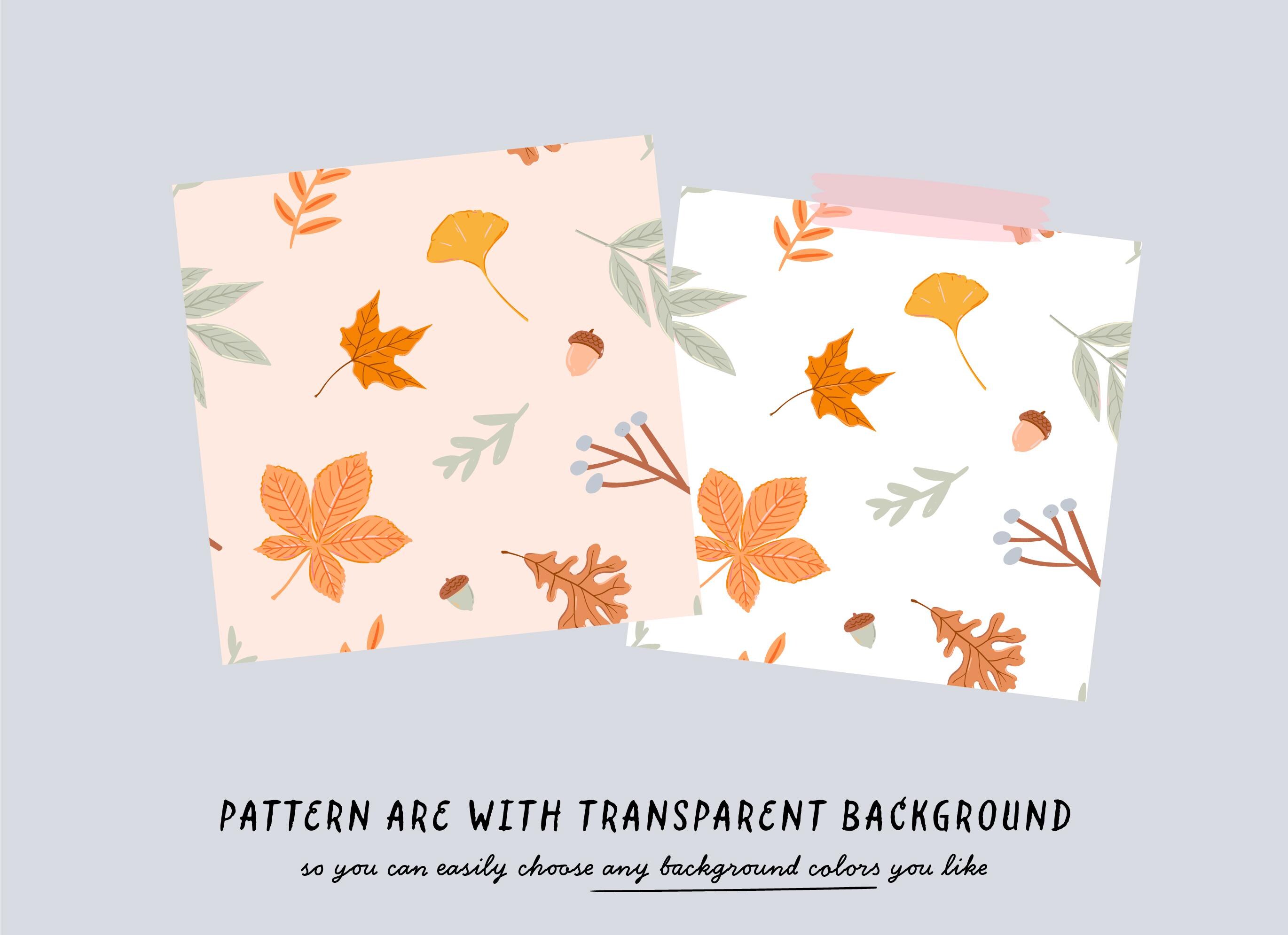 Cute Fall Pattern Digital Paper, Autumn Leaves Seamless Background ...