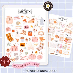 Cute Fall GoodNotes Stickers, Cozy Autumn Clipart PNG: Pumpkin Spice, Tea Mushrooms Ghost Leaves. Pastel Autumn Digital Planner Stickers