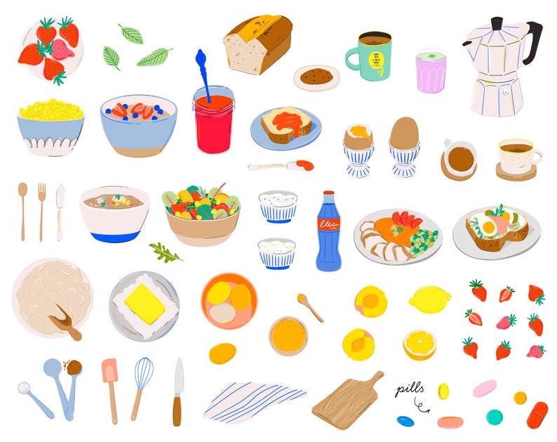 Food Clipart Bundle Digital Daily meal plans PNG. GoodNotes Stickers Planner clipart. Daily Menu clip art Breakfast Dinner Lunch Food quotes image 3