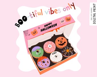 Pastel Halloween Clipart: Halloween Donut Clip Art, Cute Spooky Kawaii Sweets PNG, Kawaii Ghost Pumpkin, Bootiful Vibes Only Digital Print