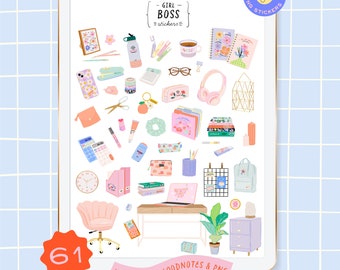 Feminine Girl Boss Stickers Fashion Home Office Workspace School Study Work Business Woman Goodnotes That Girl Stickers Digital Planner PNG
