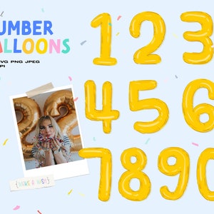 Ballons chiffres numériques Clipart - clipart joyeux anniversaire, articles de fête clipart, mode de célébration d'anniversaire, sublimation clipart png svg