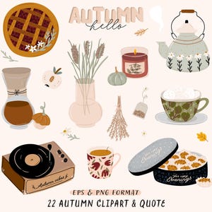 Outono Aconchegante Clipart Outono Olá Clipart Download Instantâneo. Digital Outono Citação Png Fique Em Casa Torta Chá Registro Biscoitos Flores Abóbora Bebida Quente